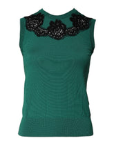 Dolce & Gabbana Green Wool Lace Detail Sleeveless Tank Top -   -  Dolce & Gabbana.
